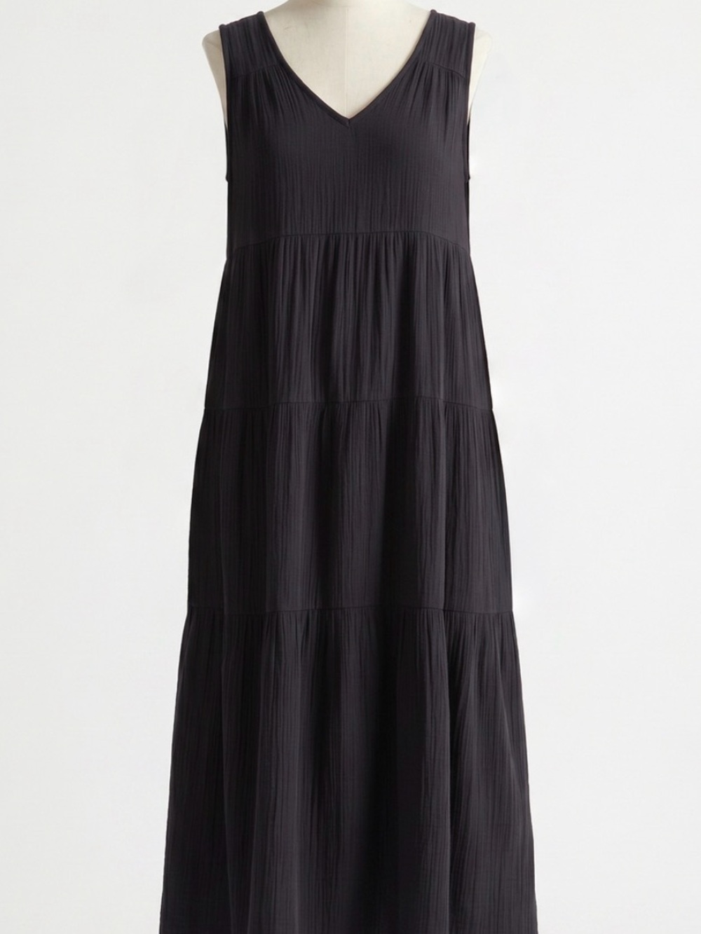 Quince 100% Organic Cotton Gauze Tiered Maxi Dress, Black XS